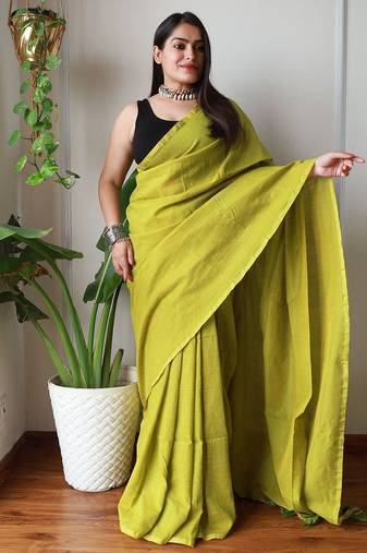 Green zari  cotton saree with blouse piece