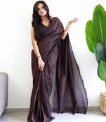 Brown solid  cotton woven saree