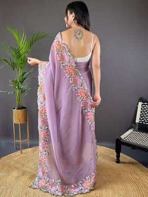 Purple purple embroidered tissue  sarees 3