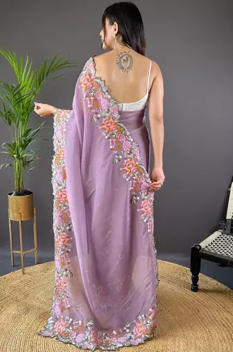 Purple purple embroidered tissue  sarees
