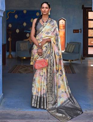 Yellow yellow & white ethnic motifs woven design zari banarasi saree 1
