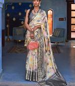 Yellow yellow & white ethnic motifs woven design zari banarasi saree