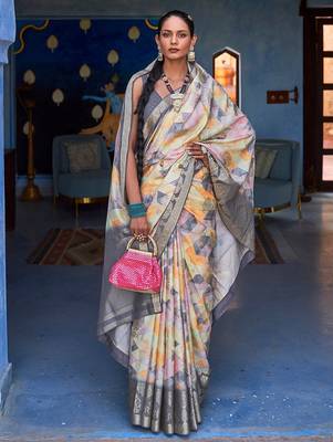 Yellow yellow & white ethnic motifs woven design zari banarasi saree 2