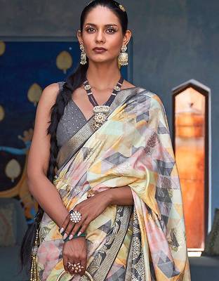 Yellow yellow & white ethnic motifs woven design zari banarasi saree 3