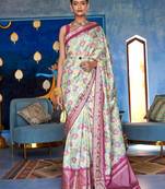Green green & pink woven design zari banarasi saree