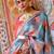 Blue blue & pink printed zari silk blend banarasi saree