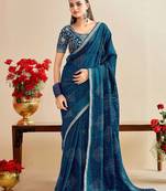 Blue bandhani sequinned  georgette bandhani saree