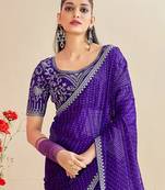 Blue bandhani beads and stones  georgette bandhani saree