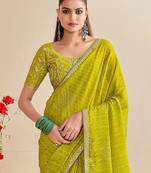 Lime bandhani printed embroidered  georgette bandhani saree
