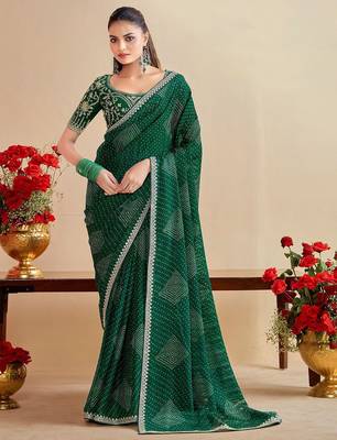 Green bandhani sequinned  georgette bandhani saree 1