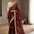 Maroon floral embroidered satin designer saree