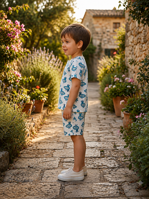 White cotton screen printed co-ord set for boy 2