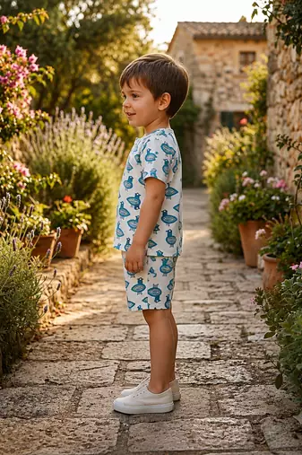 White cotton screen printed co-ord set for boy