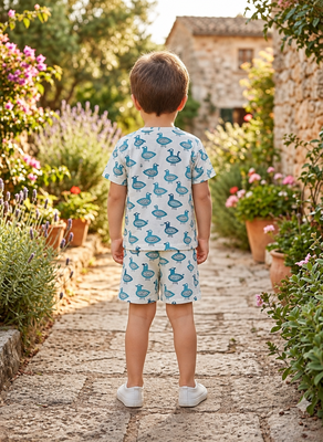 White cotton screen printed co-ord set for boy 3