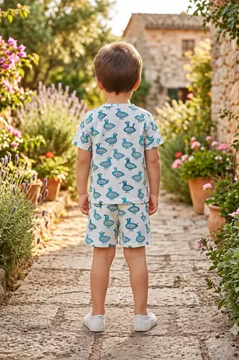 White cotton screen printed co-ord set for boy