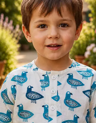 White cotton screen printed co-ord set for boy