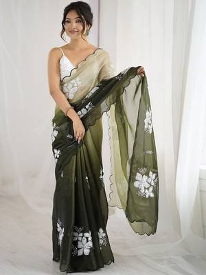 Multicolor floral embroidered organza designer saree 1