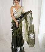 Multicolor floral embroidered organza designer saree