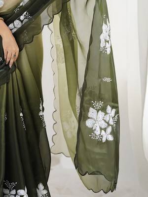 Multicolor floral embroidered organza designer saree 4
