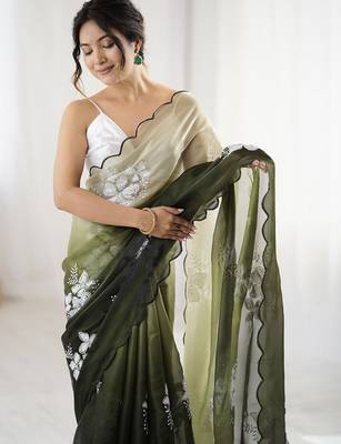 Multicolor floral embroidered organza designer saree 5