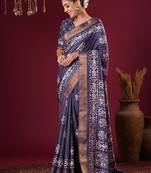 Violet women floral zari silk blend sungudi saree