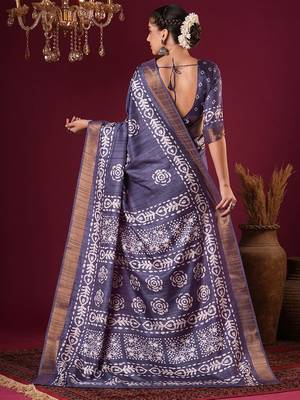 Violet women floral zari silk blend sungudi saree 2