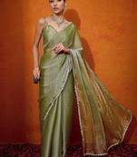 Olive embellished beads and stones organza saree