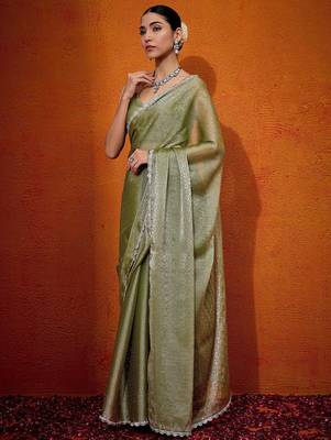 Olive embellished beads and stones organza saree 2