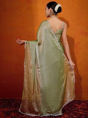 Olive embellished beads and stones organza saree 3