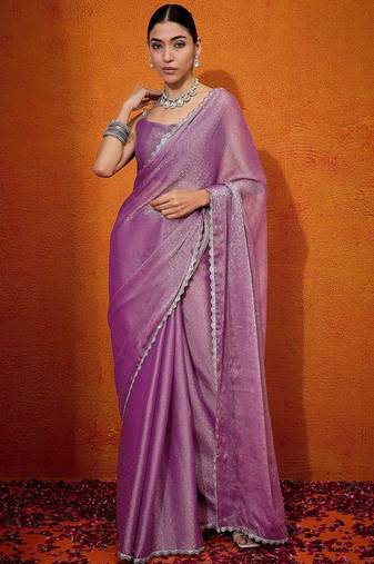 Mauve embellished beads and stones organza saree