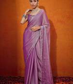 Mauve embellished beads and stones organza saree