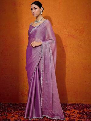 Mauve embellished beads and stones organza saree 2