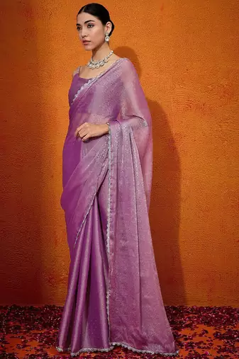Mauve embellished beads and stones organza saree