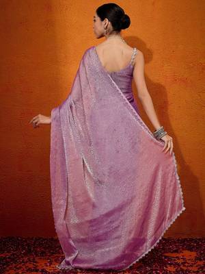 Mauve embellished beads and stones organza saree 3