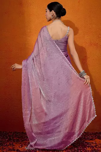 Mauve embellished beads and stones organza saree
