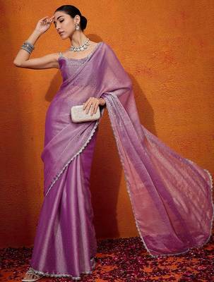 Mauve embellished beads and stones organza saree 4