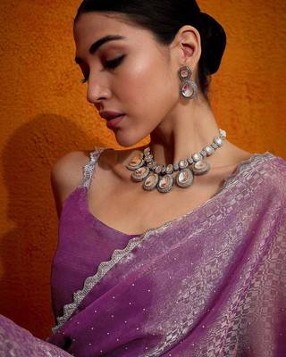 Mauve embellished beads and stones organza saree 5