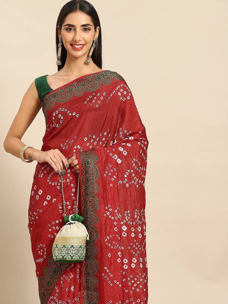 Red zari art silk bandhani saree