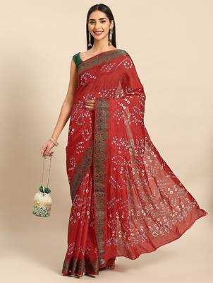 Red zari art silk bandhani saree 2