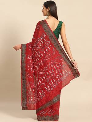 Red zari art silk bandhani saree 3