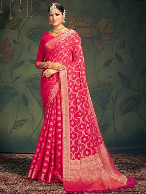Pink ethnic motifs zari  georgette kanjeevaram saree 1