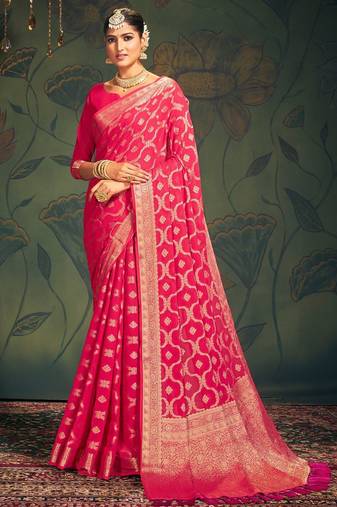 Pink ethnic motifs zari  georgette kanjeevaram saree
