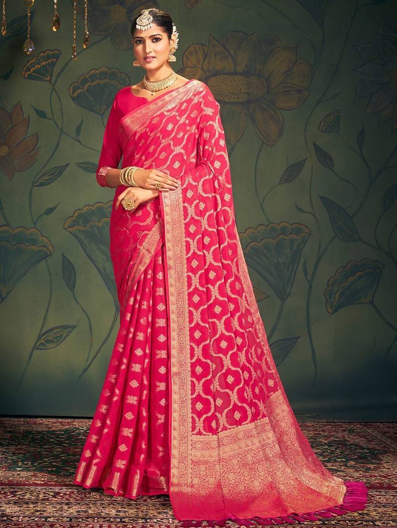Pink ethnic motifs zari  georgette kanjeevaram saree