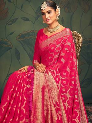 Pink ethnic motifs zari  georgette kanjeevaram saree 3