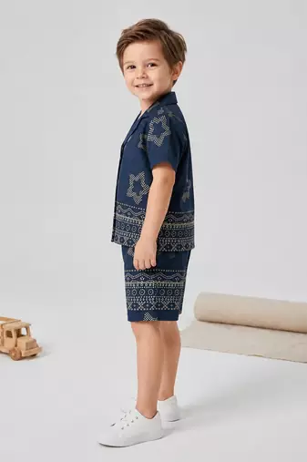 Black cotton screen printed co-ord set for boy