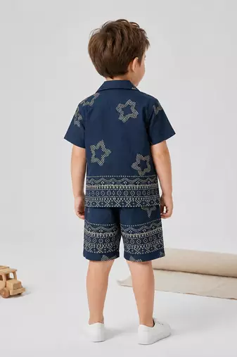 Black cotton screen printed co-ord set for boy