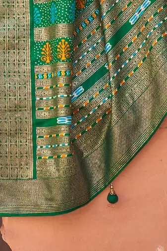 Red red & green ethnic motifs woven design zari saree