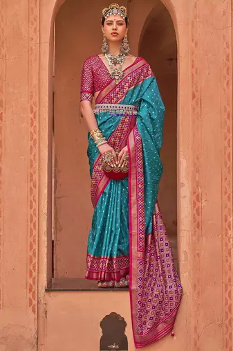 Blue ethnic motifs woven design zari silk blend banarasi saree