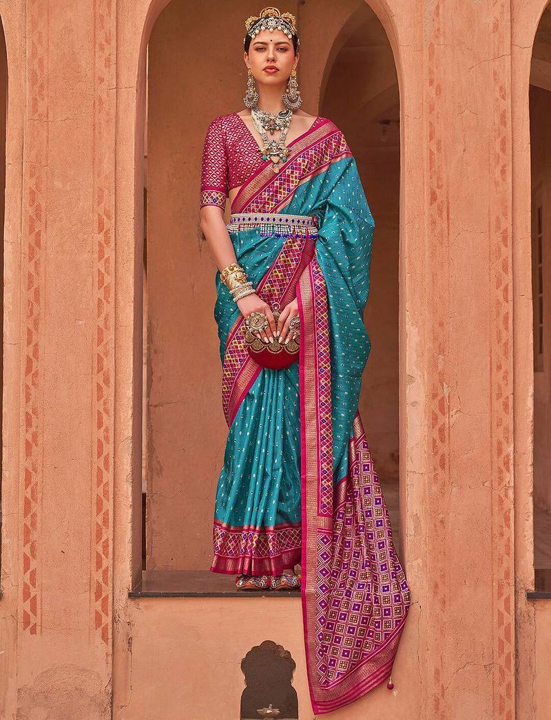 Blue ethnic motifs woven design zari silk blend banarasi saree