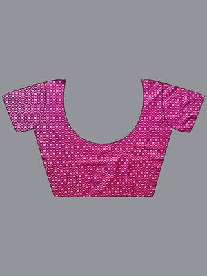 Pink pink & blue ethnic motifs woven design zari saree 5